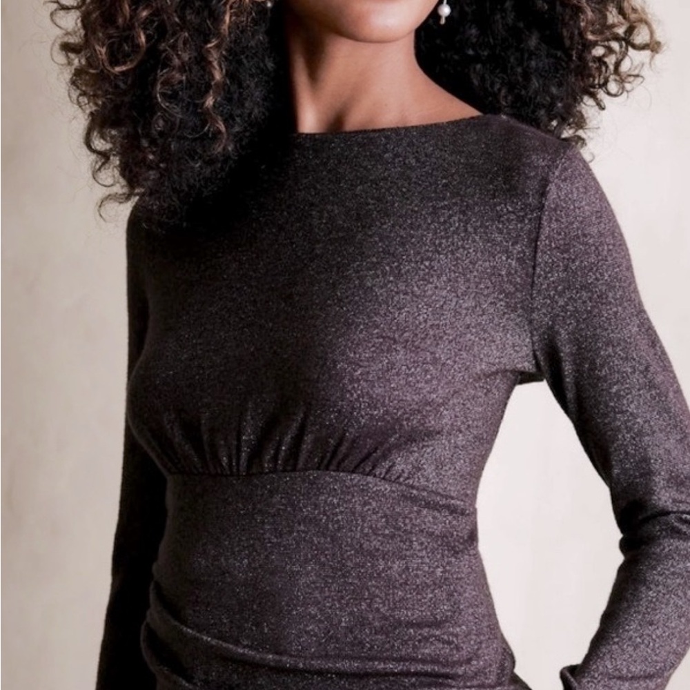 Banana Republic Lurex Plum Shimmer, Empire Waist Long Sleeve Knit Top - Large